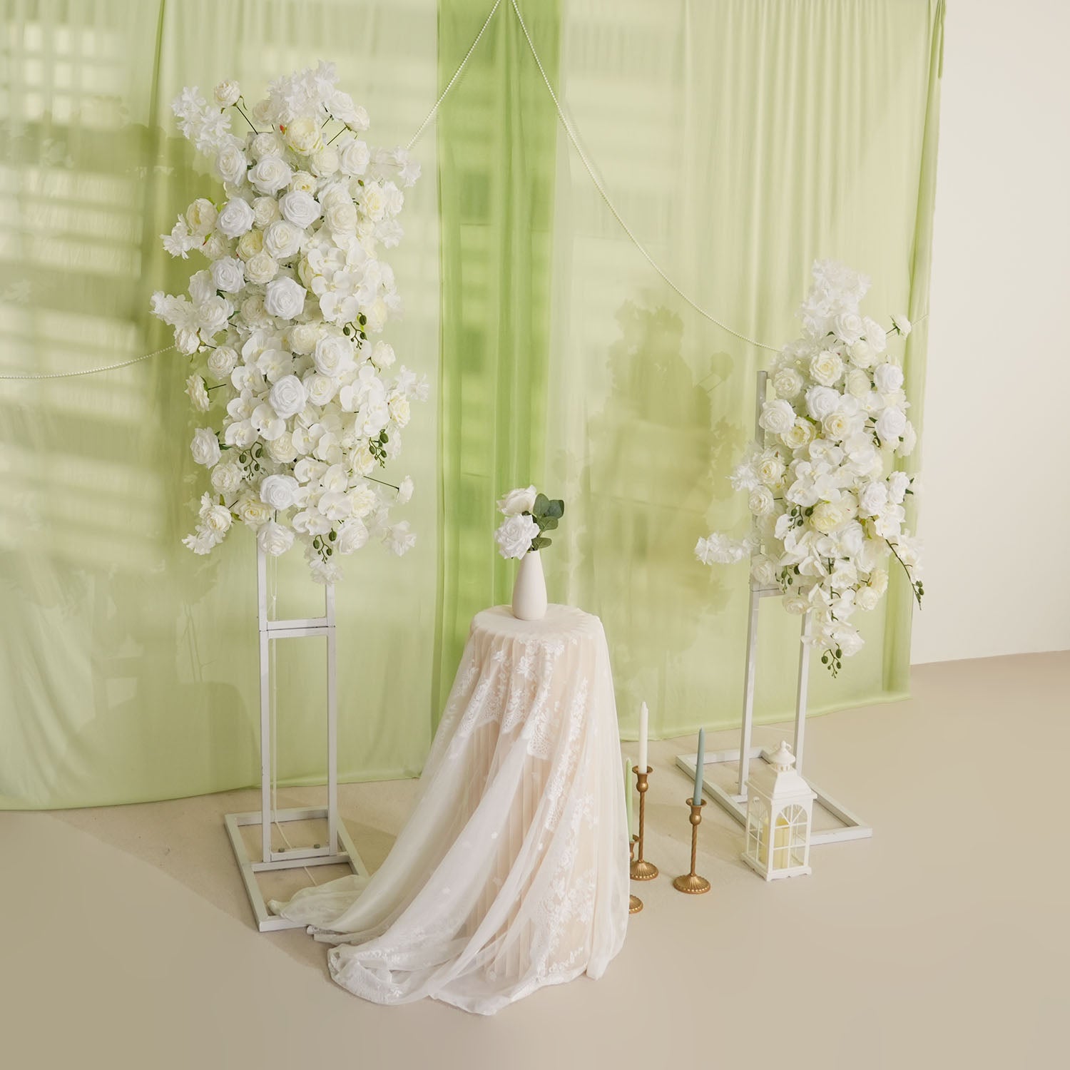 Uflower Artificial White Rose Flower Row Wedding KT Backdrop Decor